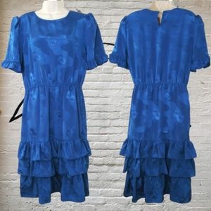 Womens Large 80's Sheath Dress Short Sleeve Ruffle